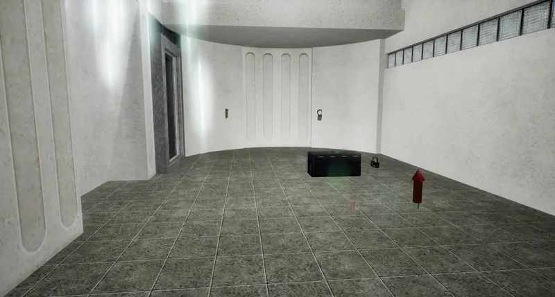 A bright white interior room with a tiled floor